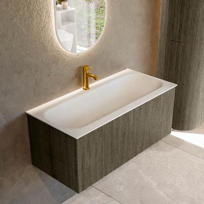Badmeubel Mondiaz Kurve | 100 cm cm | Meubelkleur Shadow | Wastafelkleur Talc | Solid surface | Wasbak midden spoelbak | 1 kraangat