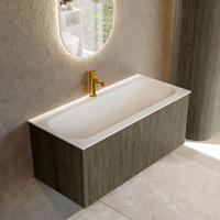 Badmeubel Mondiaz Kurve | 100 cm cm | Meubelkleur Shadow | Wastafelkleur Talc | Solid surface | Wasbak midden spoelbak | 1 kraangat