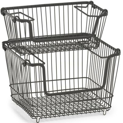 2x Zwarte opberg/opruim mandjes stapelbaar 32 en 33 cm