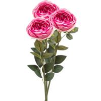 Kunstbloem roos Joelle - 3x - fuchsia - 65 cm - decoratie bloemen - thumbnail