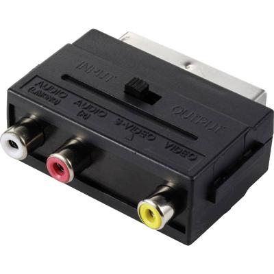SpeaKa Professional SP-13442696 Cinch / SCART Adapter [3x Cinch-koppeling - 1x SCART-stekker] Zwart Met omschakelaar