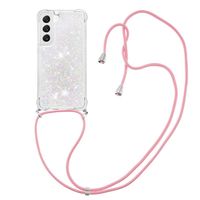 Lunso - Samsung Galaxy S23 - Telefoonhoes met koord - Glitter Zilver/Roze Lunso - Samsung Galaxy S23 - Telefoonhoes met koord - Glitter Zilver/Roze