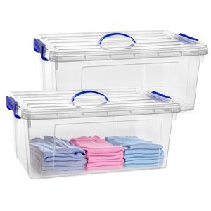 Opslagbox met deksel - 2x - transparant blauw - 39 liter - 60 x 40 x 25 cm - kunststof