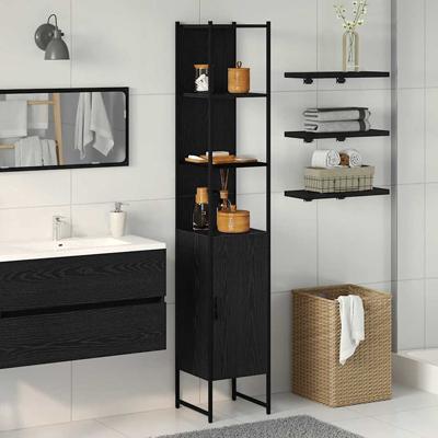 Badkamerkast Zwart eiken 33 x 33 x 185.5 cm Bewerkt hout