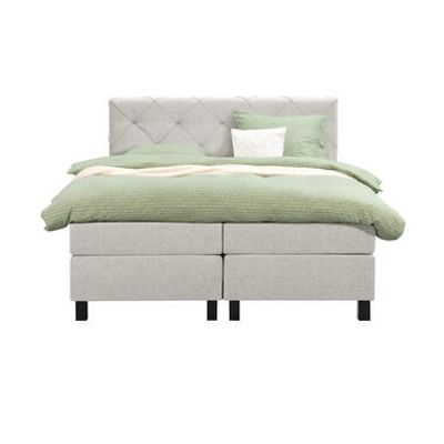 Boxspring Liv geruit - ecru - 180x200 cm - vierkante poot - Leen Bakker