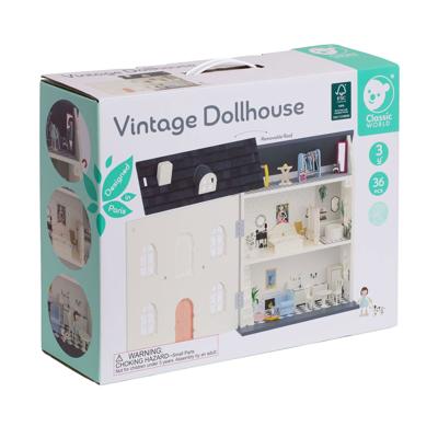 Classic World houten vintage poppenhuis, 36dlg.