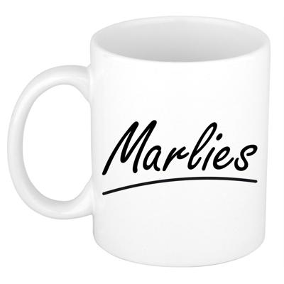 Marlies Naam koffiemok - beker - met sierlijke letters - wit - 300 ml - Cadeau - Dames