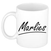 Marlies Naam koffiemok - beker - met sierlijke letters - wit - 300 ml - Cadeau - Dames