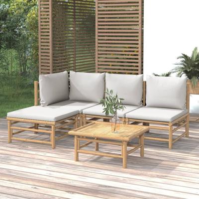 5-delige Loungeset met kussens bamboe lichtgrijs