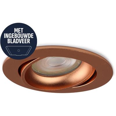 Spot Armatuur GU10 - Pragmi Orbit - GU10 Inbouwspot met Bladveren - Rond - Kantelbaar - Koper - Aluminium - Ø82mm