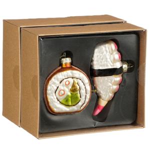 Kersthangers sushi - 4x stuks - glas - 14 x12 x 5,5 cm - kerstornamenten - kerstversiering