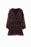 Korte jurk met chiffon en bloemen - BLACK - M