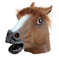 Paarden masker bruin van rubber   - - thumbnail