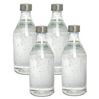 Waterkan - 4x - met deksel - 1L - glas - RVS Dop - waterkaraf - schenkkan - rond