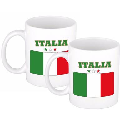 Koffiemok - 2x - beker - met Italiaanse vlag print - 300 ml - Landen - feestartikelen Italie