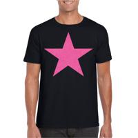 Verkleed T-shirt voor heren - ster - zwart - roze glitter - carnaval/themafeest - thumbnail