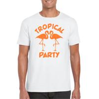 Toppers - Tropical party T-shirt voor heren - met glitters - wit/oranje - carnaval/themafeest
