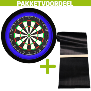 Lena Professional Dartbord +  Dartmat 90*300 incl oche + Dartbordverlichting Deluxe Blauw - Zwart