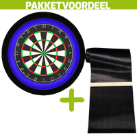 Lena Professional Dartbord +  Dartmat 90*300 incl oche + Dartbordverlichting Deluxe Blauw - Zwart