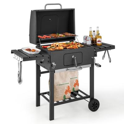 Houtskoolbarbecue voor Buiten Groot Kookoppervlak 2 Opklapbare Zijtafels 8 Haken 2 Wielen Flesopener voor Picknick Camping Terras