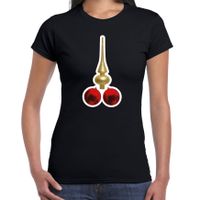 Foute humor Kerst T-shirt kerstballen voor dames zwart