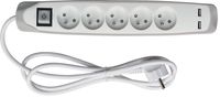 Perel contactdoos met 5 stopcontacten, 2 USB en schakelaar, 1,5 m, wit/grijs, voor NL - thumbnail