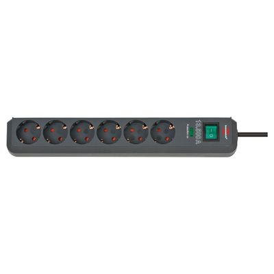 Brennenstuhl 1159710 Eco-Line PDU Stekkerdoos 6 Sockets met Schakelaar en Overspanningsbeveiliging Zwart -1,5 meter