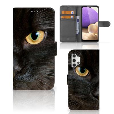 Samsung Galaxy A32 4G | Telefoonhoesje | Met pasjeshouder | Zwarte Kat