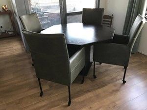 Set van 4 leren eetkamerstoelen - met wieltjes en hoge rug - groen leer - Echt leer, Modern, ontdek de vele Leersoorten en Kleuren bij ShopX