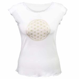 Yoga T-shirt met 'Bloem des Levens' - Wit L