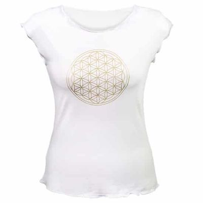Yoga T-shirt met &apos;Bloem des Levens&apos; - Wit S