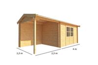 Blokhut met overkapping Fenna 650 cm bij 250 cm diep Zadeldak - Warentuin collection