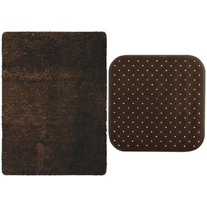 MSV Douche anti-slip mat en droogloop mat - Venice badkamer set - rubber/microvezel - bruin - Badmatjes