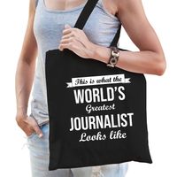 Worlds greatest journalist tas zwart volwassenen - werelds beste journalist cadeau tas - Feest Boodschappentassen