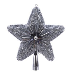 Kerstboom piek glitters zilver 23 cm