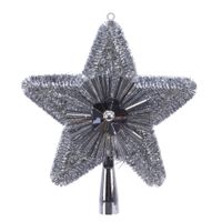 Kerstboom piek glitters zilver 23 cm