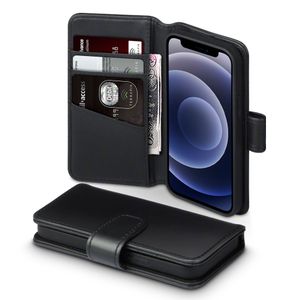 Qubits - luxe echt lederen wallet hoes - iPhone 12 Mini - Zwart