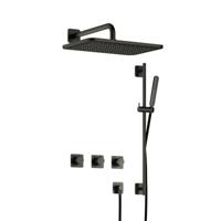 Hotbath Gal - GL106 - Inbouw Regendoucheset - Geborsteld Gunmetal PVD - 2 Stopkranen - Thermostatisch - Wandarm 35 cm - Hoofddouche 270x400 mm - Staafhanddouche - Glijstang 900 mm - met GL106 - V02