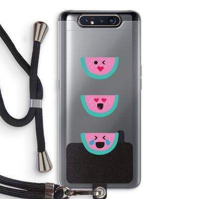 Smiley watermeloen: Samsung Galaxy A80 Transparant Hoesje met koord