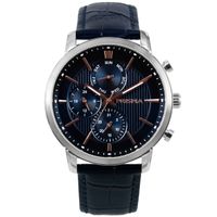 Prisma Herenhorloge staal/leder zilverkleurig-blauw P.1589 - thumbnail