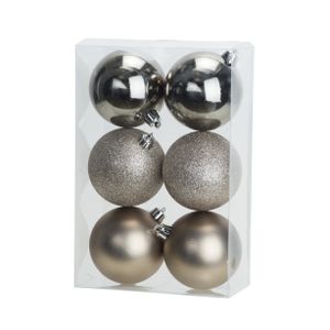 6x stuks kunststof kerstballen champagne 8 cm mat/glans/glitter