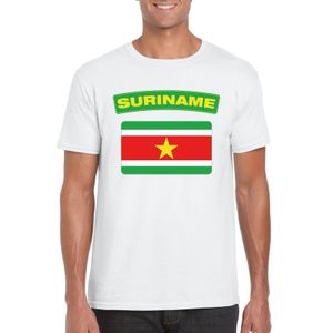 T-shirt met Surinaamse vlag wit heren