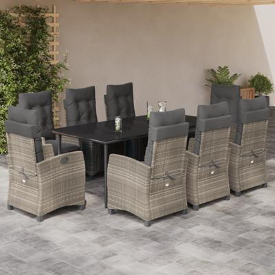 9-delige Tuinset met kussens poly rattan lichtgrijs