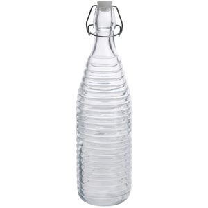 1x Glazen decoratie flessen transparant met beugeldop 1000 ml   -