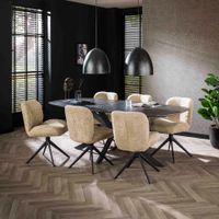 LifestyleFurn Eettafel 'Toria' Deens ovaal, Marmerlook, 215 x 105cm