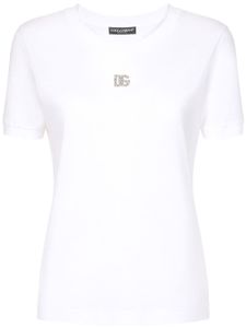 Dolce & Gabbana t-shirt en coton à ornements en cristal - Blanc