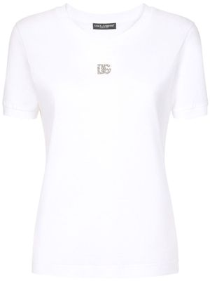 Dolce & Gabbana t-shirt en coton à ornements en cristal - Blanc