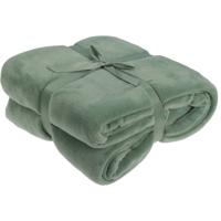 Fleece dekentje - olijf groen - 180 x 230 cm - polyester - deken - plaid - bankdeken