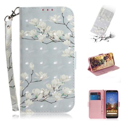 3D schilderij Mognolia patroon gekleurde tekening horizontale Flip lederen case voor Google pixel 3a XL met houder & kaartsleuven & portemonnee
