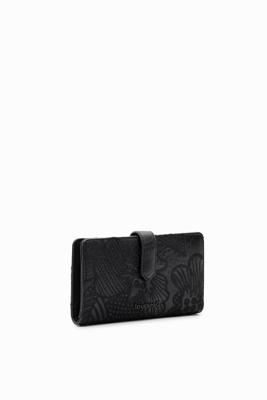 Middelgrote portemonnee met geborduurde bloemen - BLACK - U